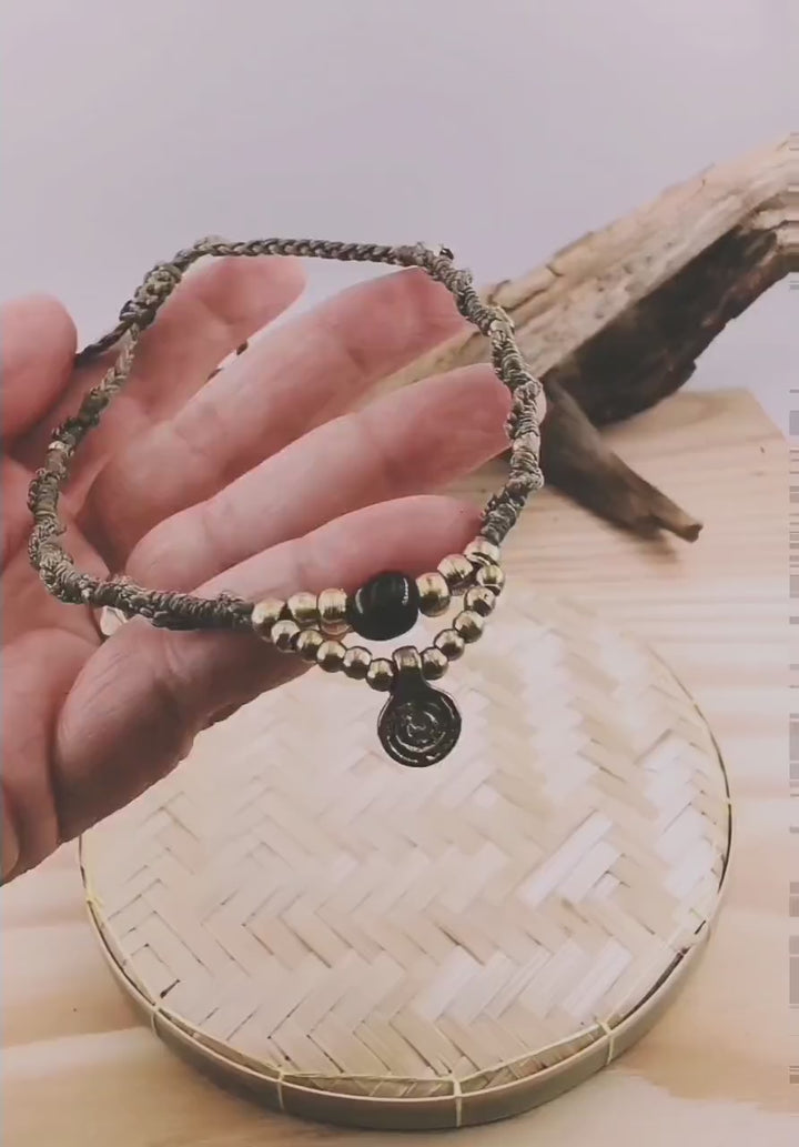Macramé Anklet with Natural Stone Beads, Adjustable