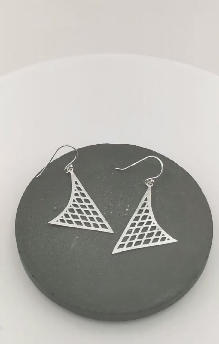 Abstract Triangle Matte 925 Silver Statement Earrings