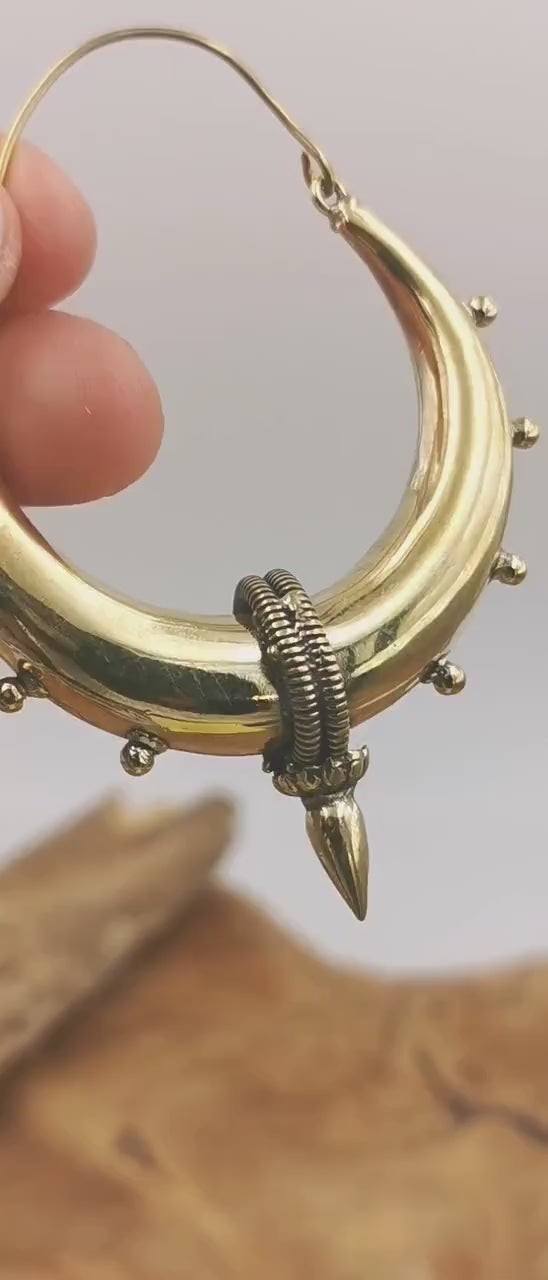 Large Tribal Hoop Earrings – Brass