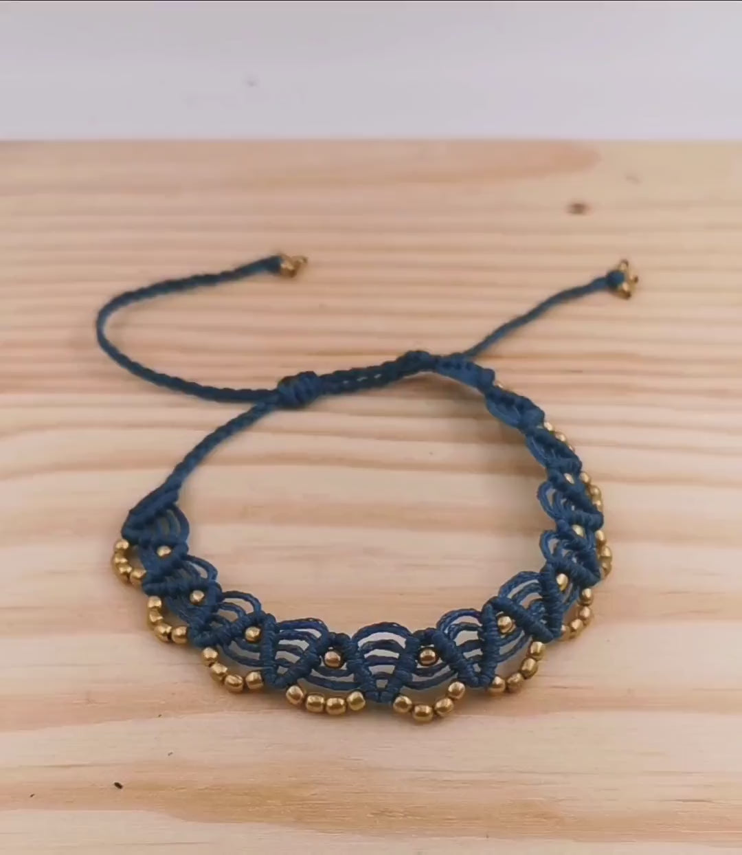 Macramé Anklet with Brass Beads, Adjustable Ankle Bracelet