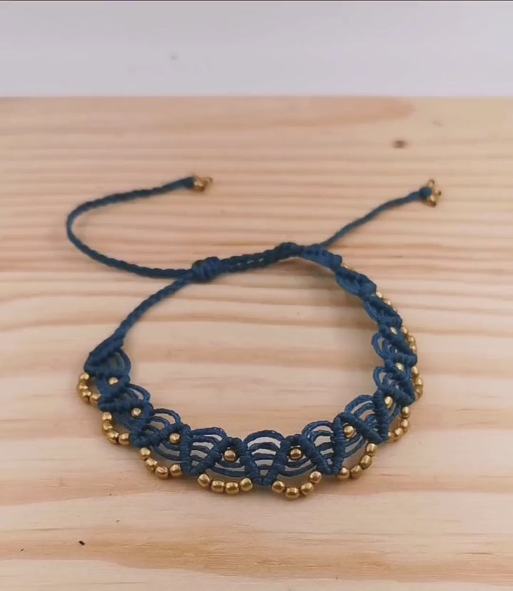 Macramé Anklet with Brass Beads, Adjustable Ankle Bracelet