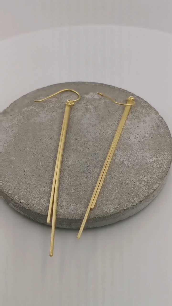 Matte 18k Gold Plated Silver Long Stick Earrings