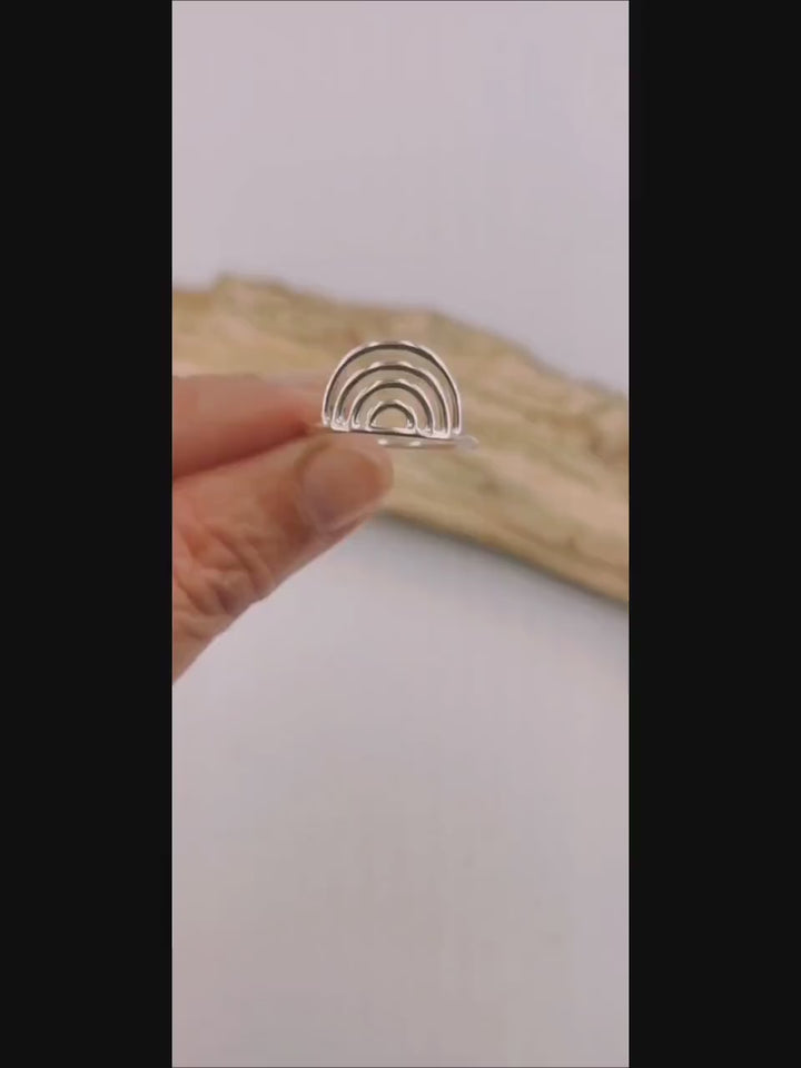 925 Sterling Silver Rainbow Ring, Half Circle Design