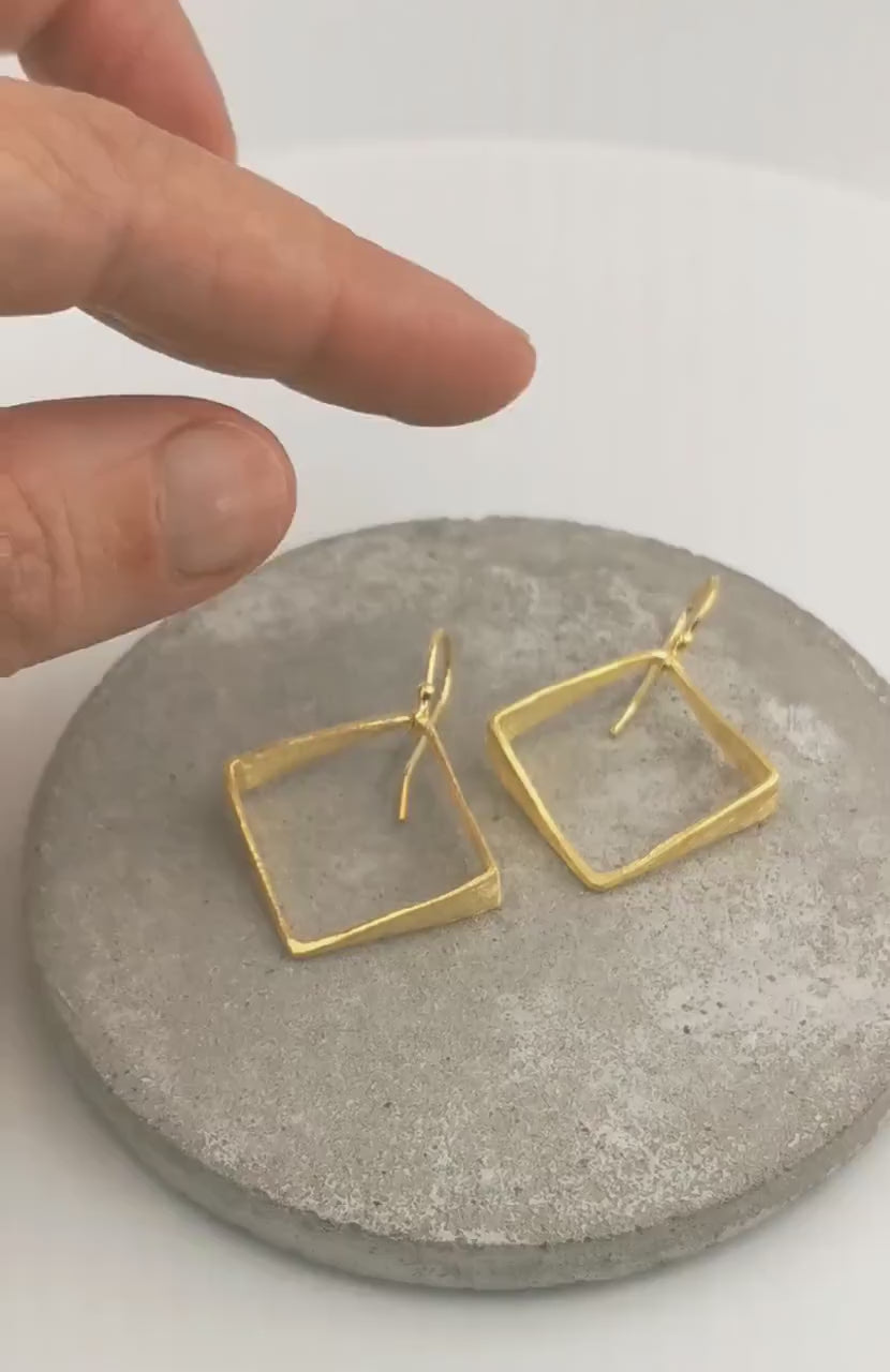 Irregular 3D Square Earrings 925 Silver with Matte Finishing