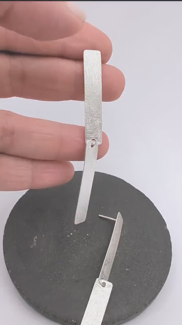 Matte Long Bar Dangle Earrings — 925 Silver