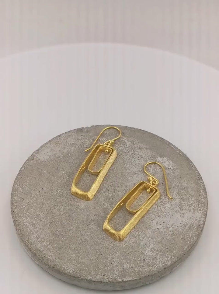Asymmetrical Rectangle 18k Gold Plated Dangle Earrings