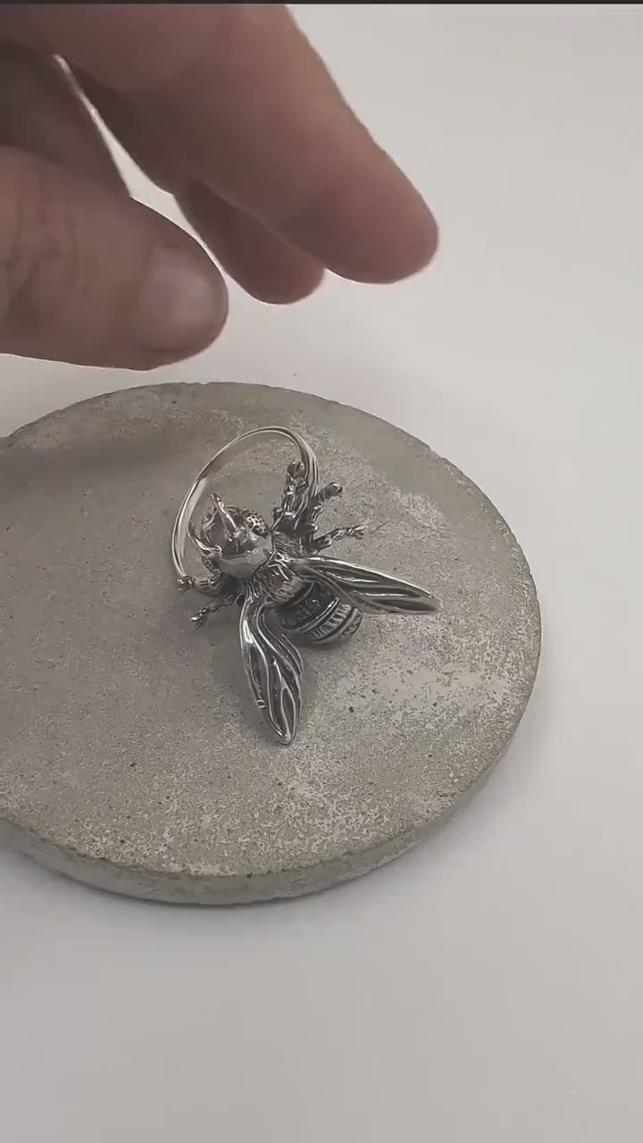 Honey Bee Ring, Statement Jewelry — 925 Silver