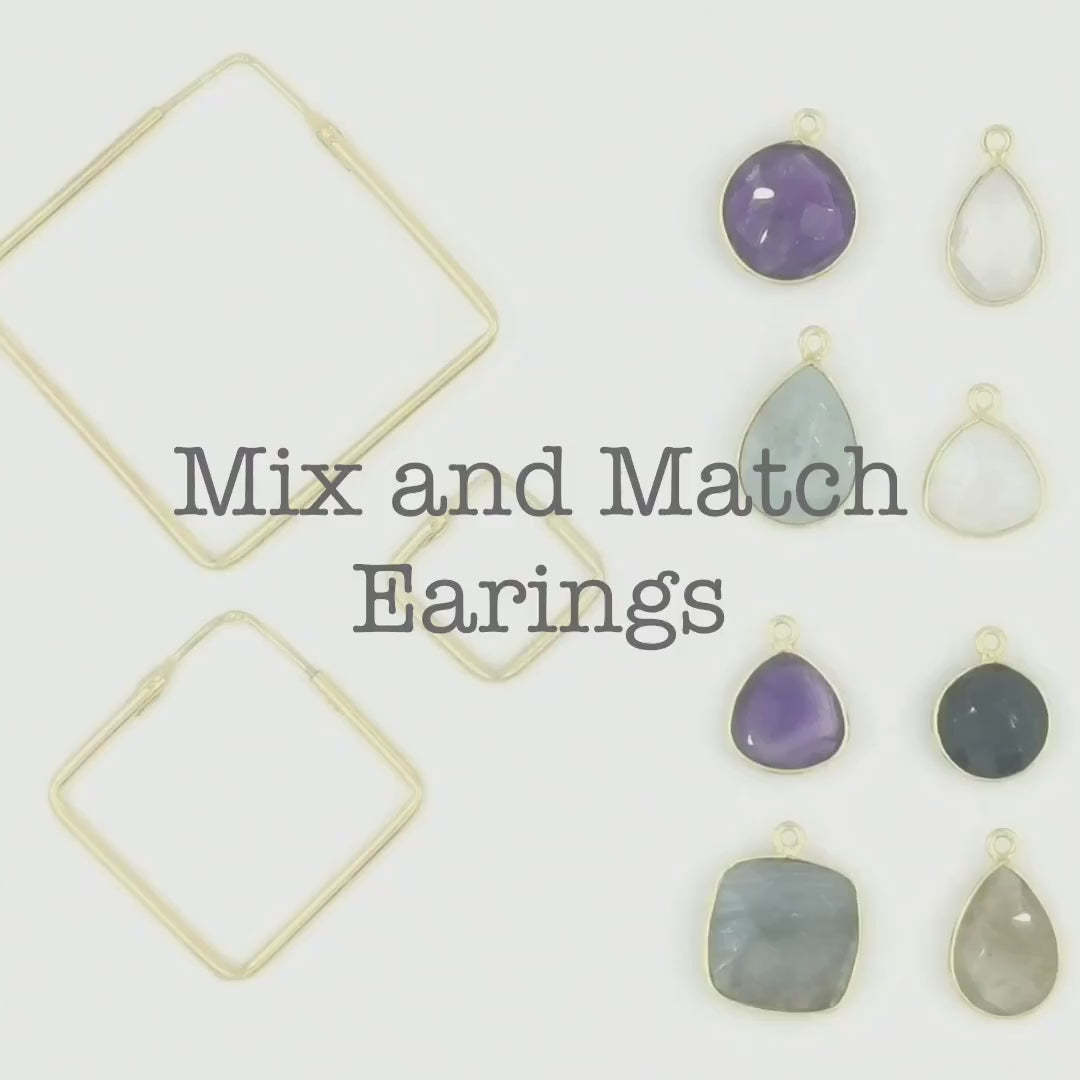 Hoop Earrings with Faceted Natural Stones — 925 Silver