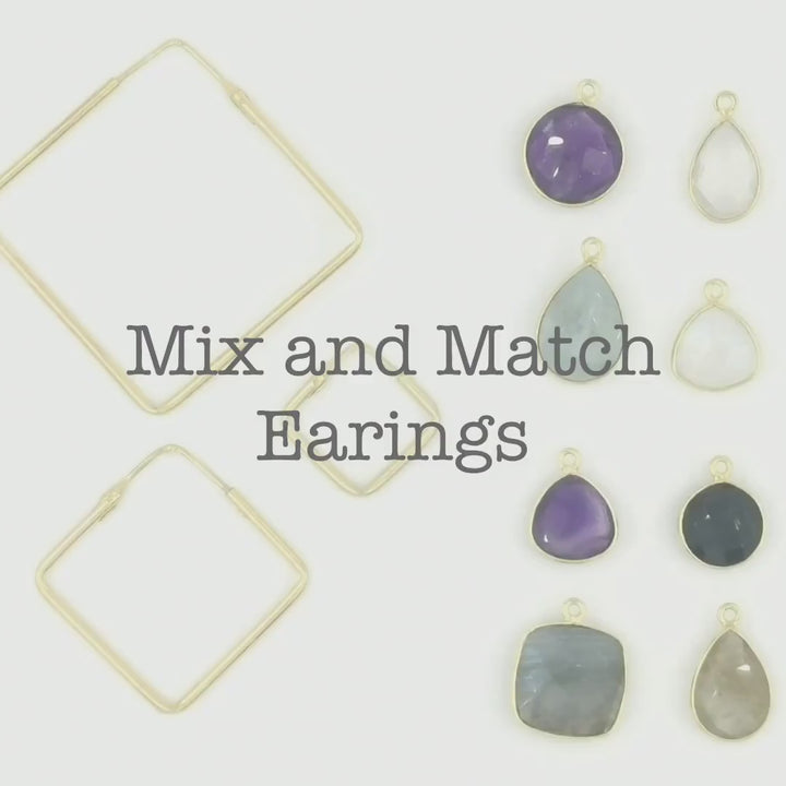 Hoop Earrings with Faceted Natural Stones — 925 Silver