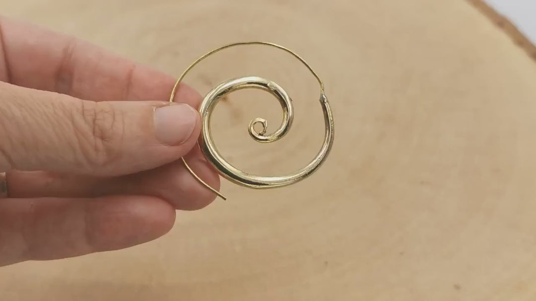Spiral Earrings, Tribal Boho Style, Nickel-Free — Brass