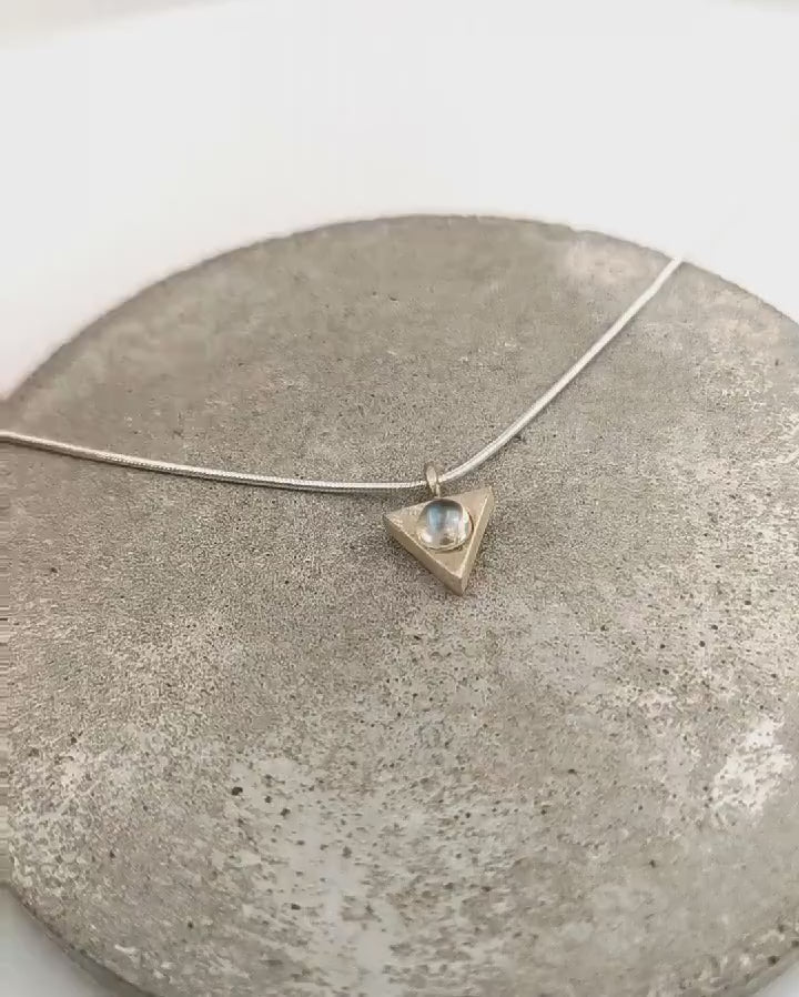 Triangle Geometric Necklace with Opal/Moonstone - 925 Silver