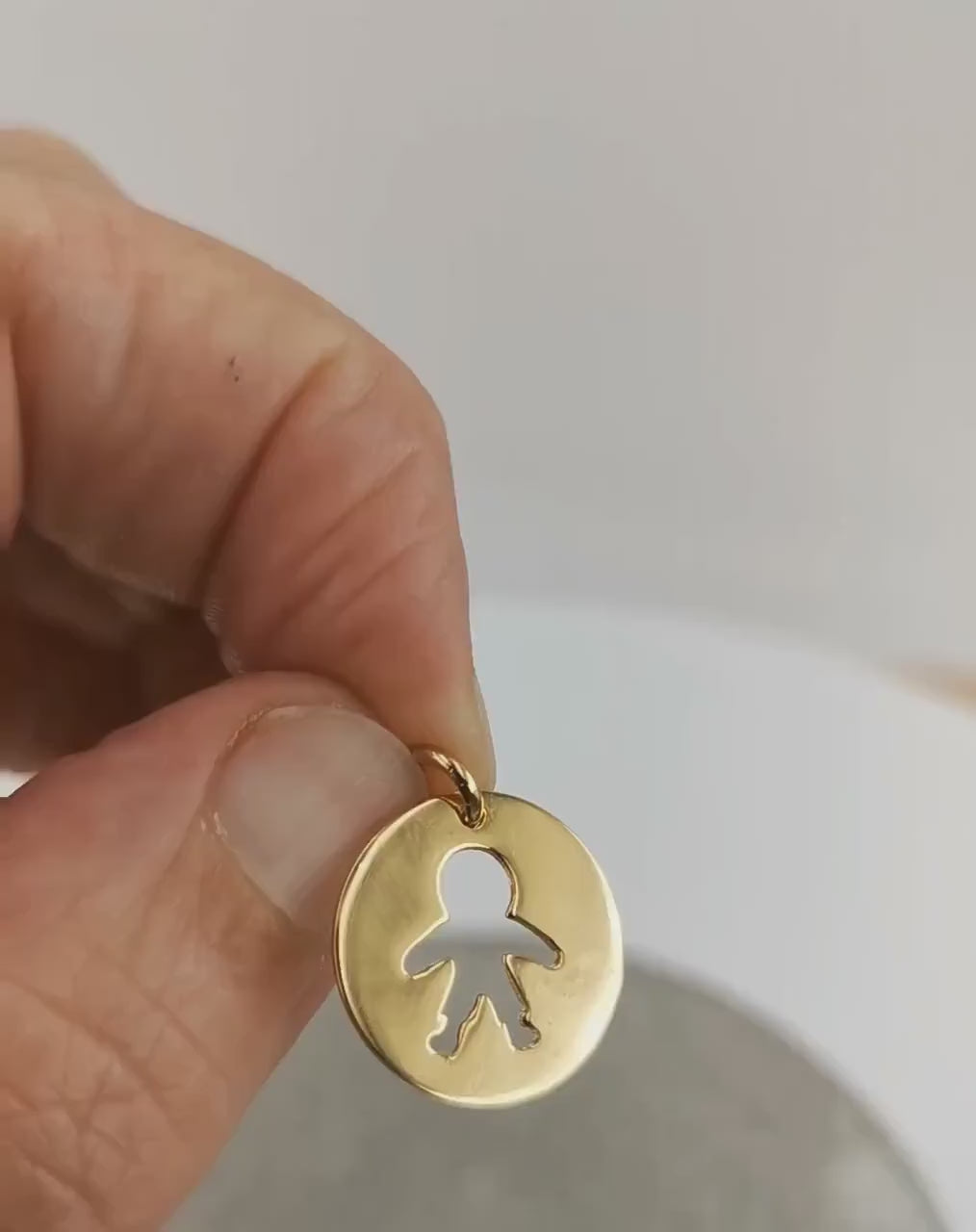 Gold Plated Pendant Boy Circular Gold Charm, Family Charm Pendant