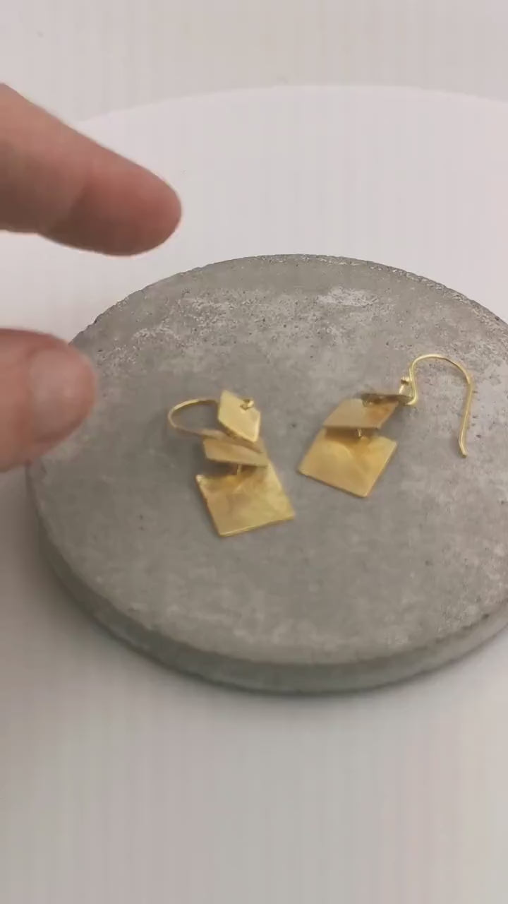 Matte Dainty Square Dangle Earrings — 18k Gold Plated