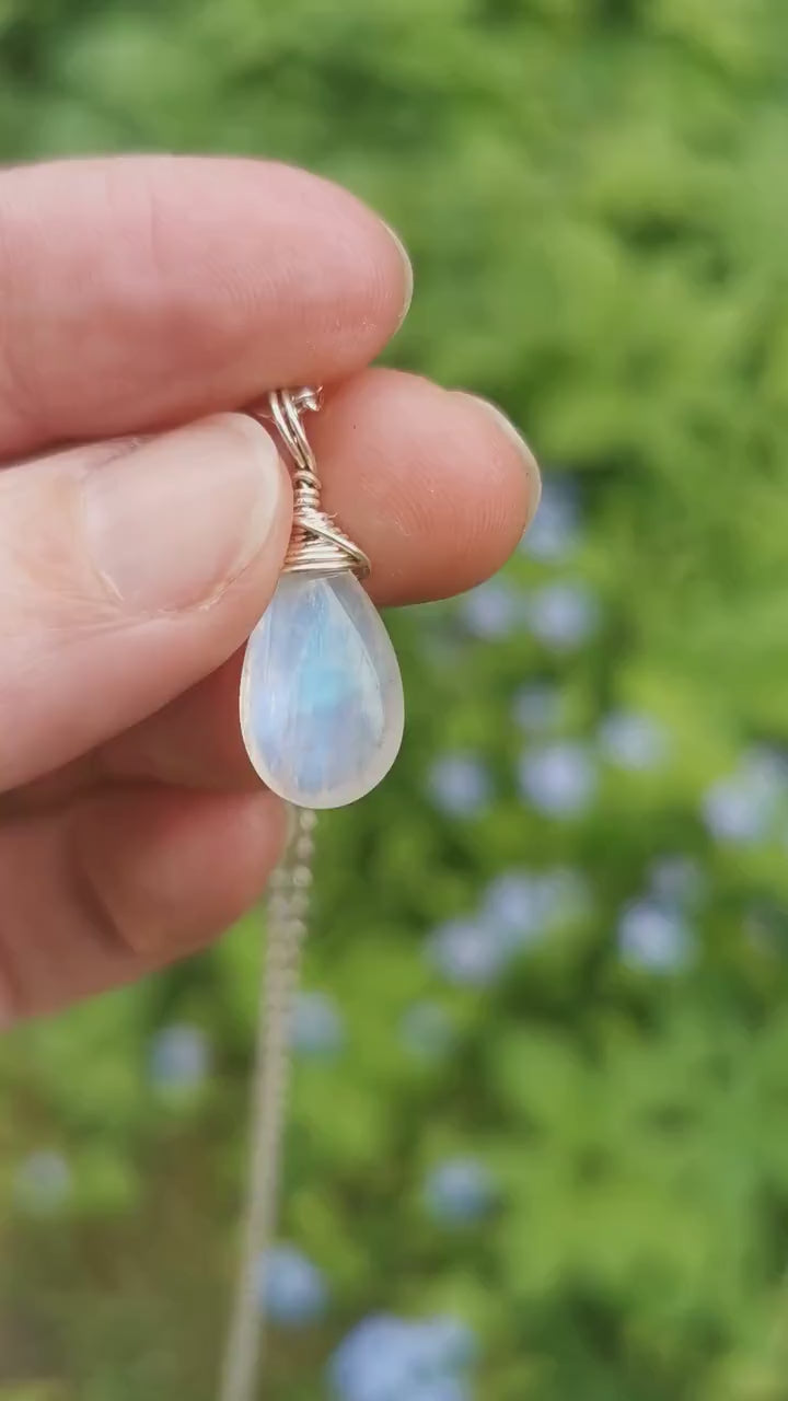 Rainbow Moonstone Drop Charm Pendant 925 Silver