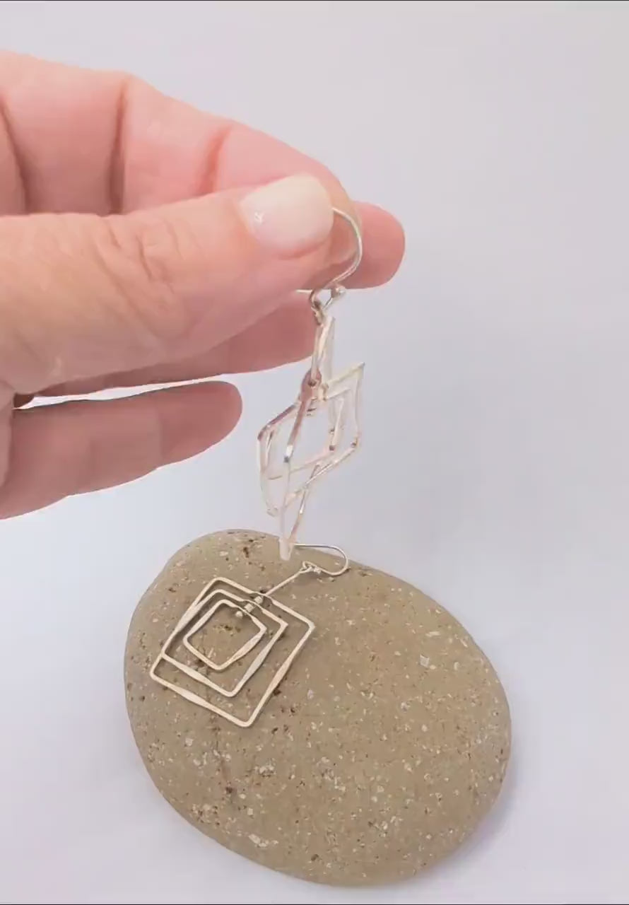 Triple Square Motion Earrings — 925 Silver