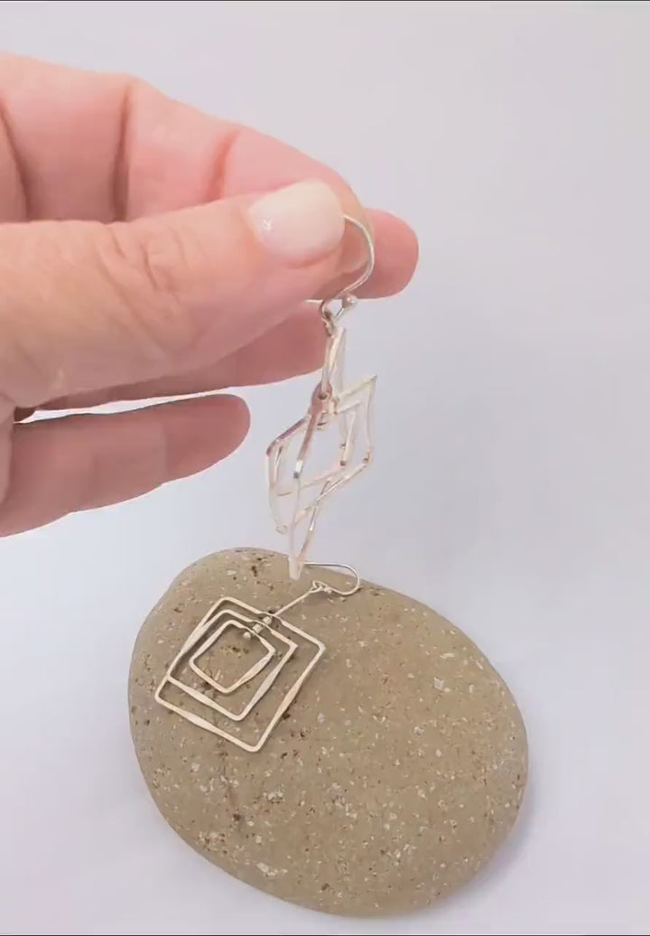 Triple Square Motion Earrings — 925 Silver