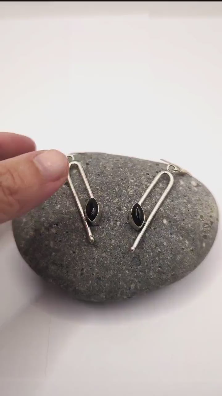 Geometrical Minimalist Earrings with Natural Stone — 925 Silver