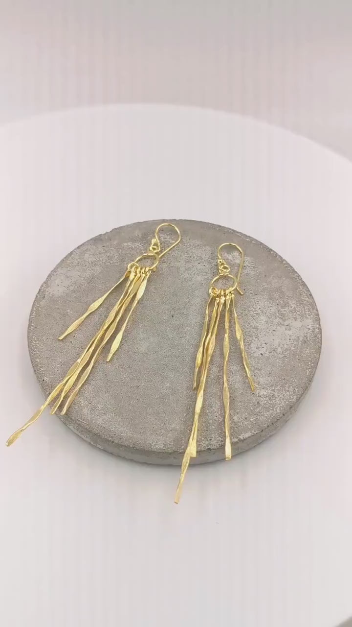 Long Fringe Dangle Earrings — 18k Gold Plated